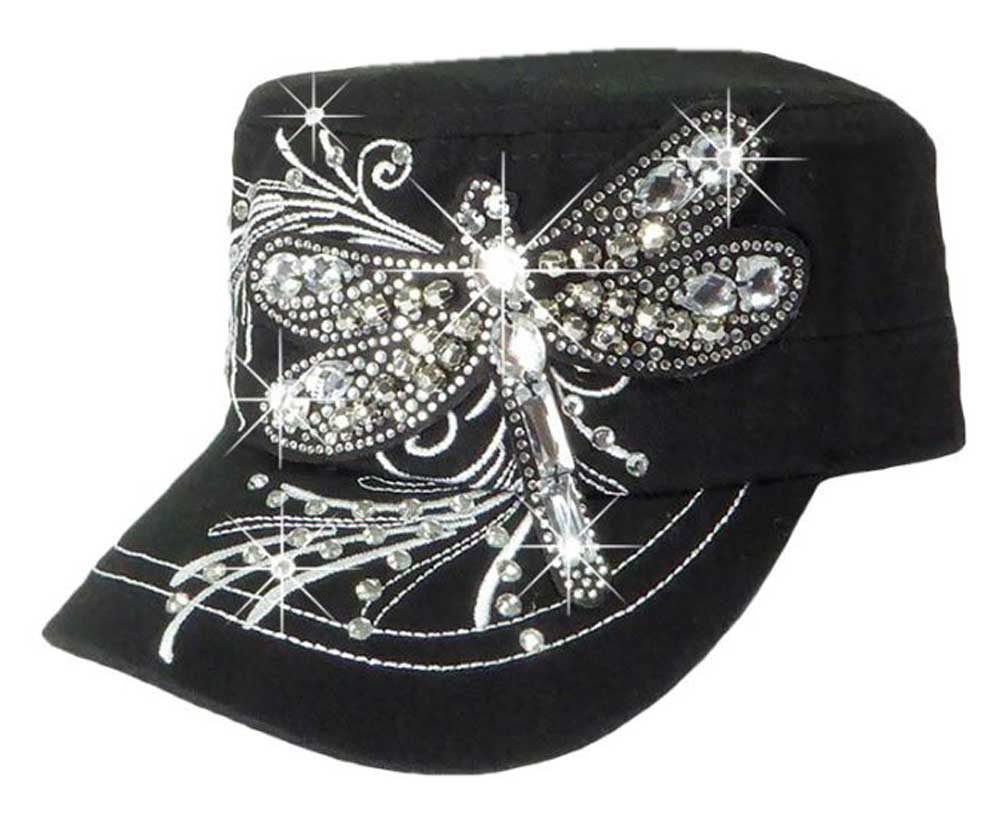 That's A Wrap Women's Crystal Bling Over-Sized Dragonfly Cadet Cap CC1428-BLK - Wisconsin Harley-Davidson