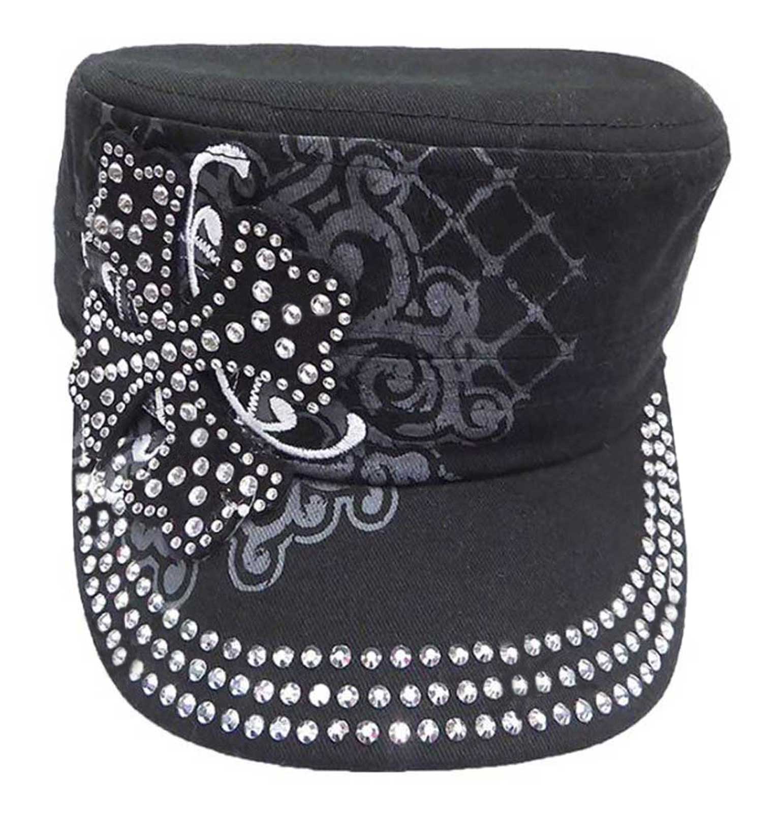 That's A Wrap Women's Crystal Embellished Maltese Cross Cadet Cap CC1328-BLACK - Wisconsin Harley-Davidson