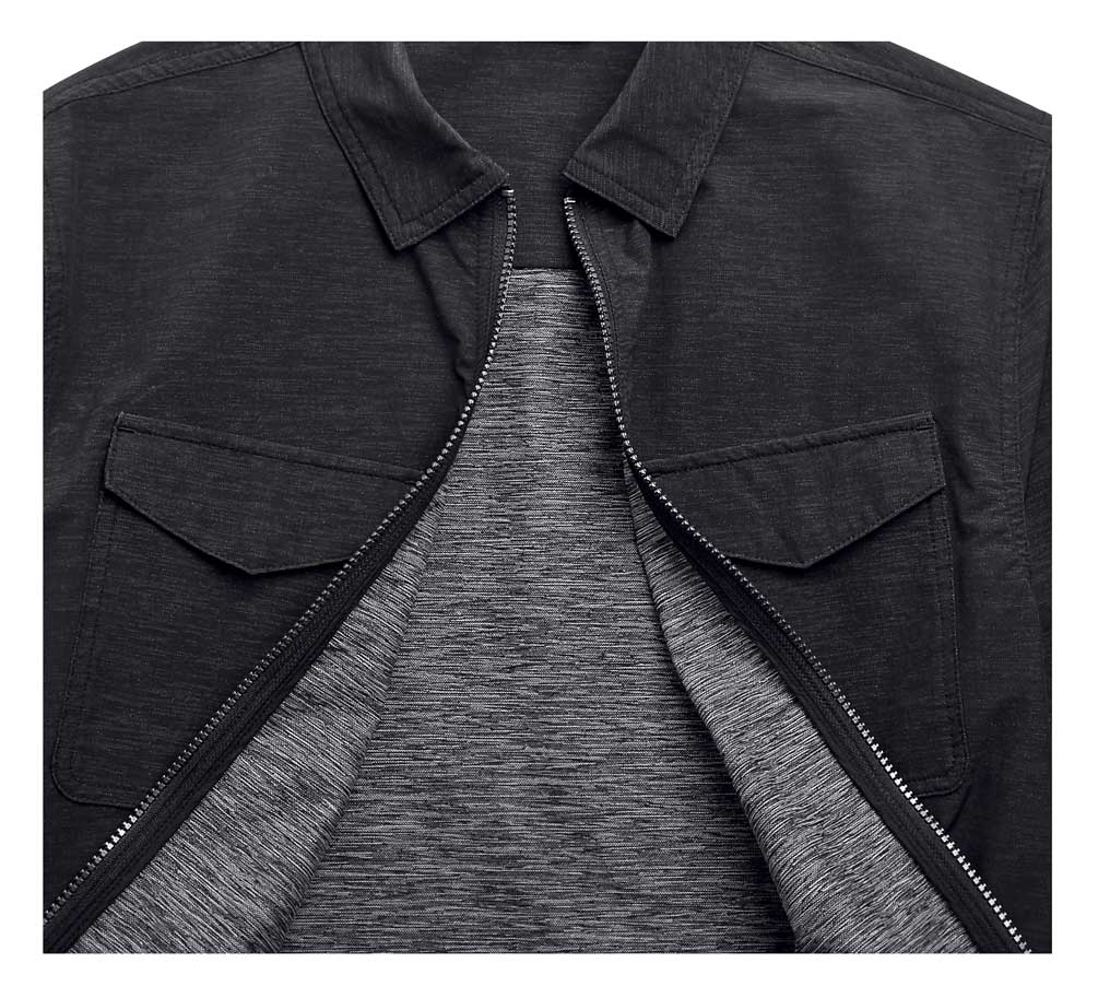 Harley-Davidson Men's Zip-Front Stretch Slim Long Sleeve Shirt, Black 99014-20VM - No Hassle Returns at Wisconsin Harley