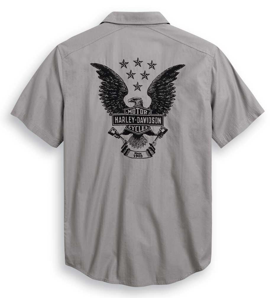 Harley-Davidson Free Shipping - Harley-Davidson Men's Freedom Short Sleeve Woven Shirt - Gray 99013-20VM - Free Shipping on many products plus Orders Over $99