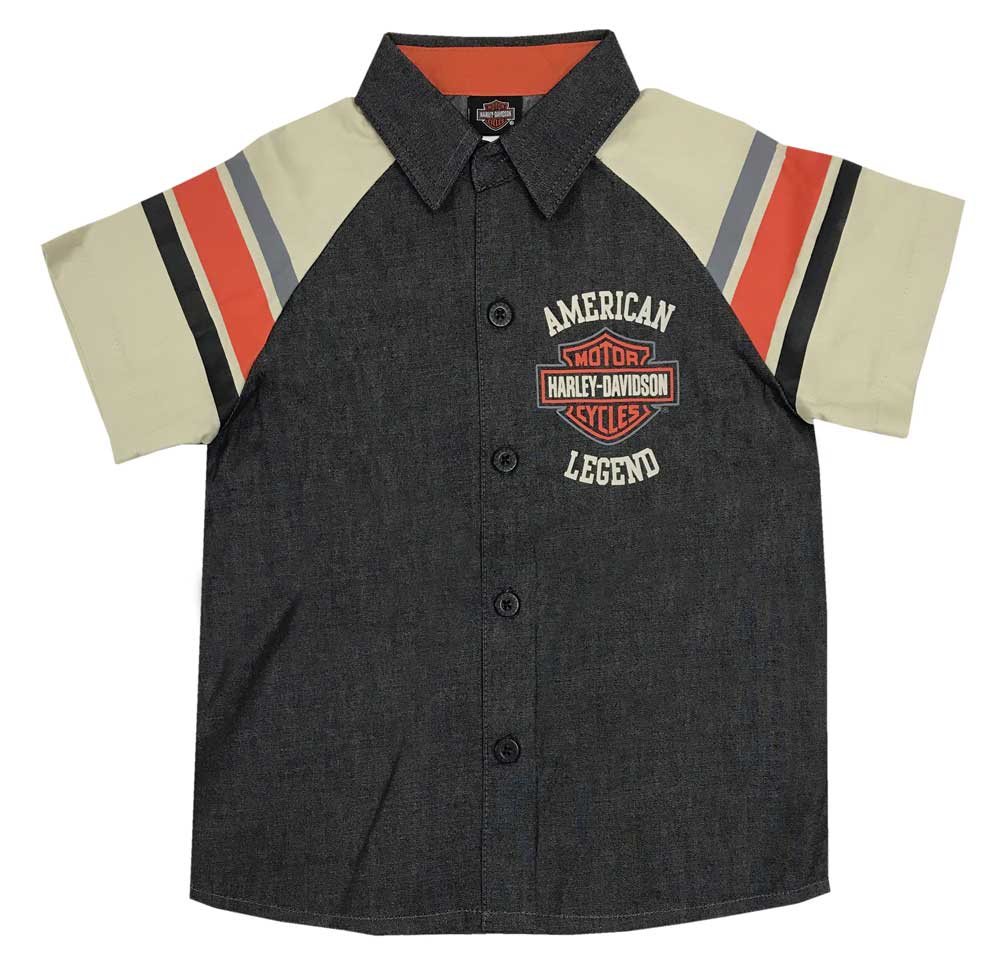 Harley-Davidson Big Boys' B&S Legend Short Sleeve Denim Shop Shirt 1093965 - Wisconsin Harley-Davidson