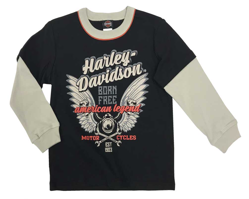 Harley-Davidson Little Boys' Jersey Long Sleeve Double Layer Shirt,Black 1083961 - Wisconsin Harley-Davidson