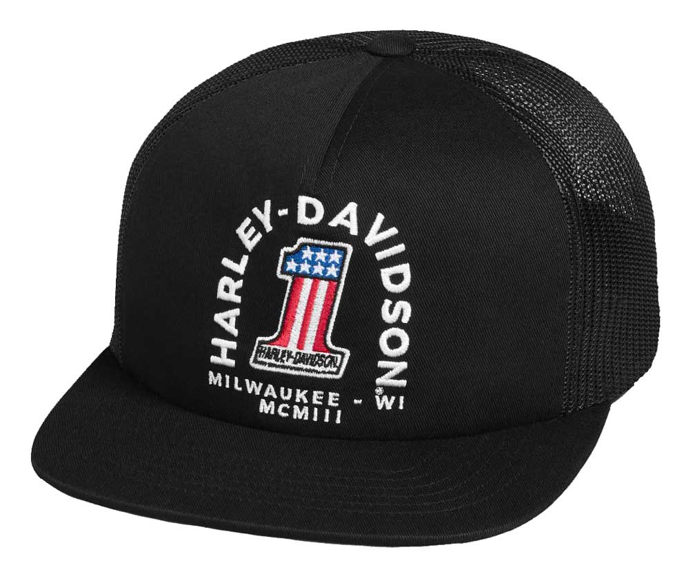 Harley-Davidson Men's #1 Trucker Adjustable Baseball Cap - Black 99400-20VM - Wisconsin Harley-Davidson