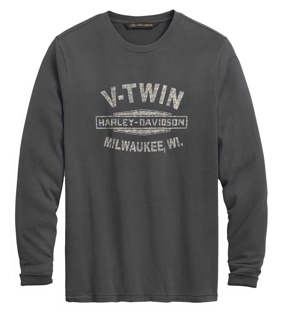 Harley-Davidson Men's V-Twin Slim Fit Long Shirt T-Shirt - Ebony Gray 99019-20VM - Wisconsin Harley-Davidson