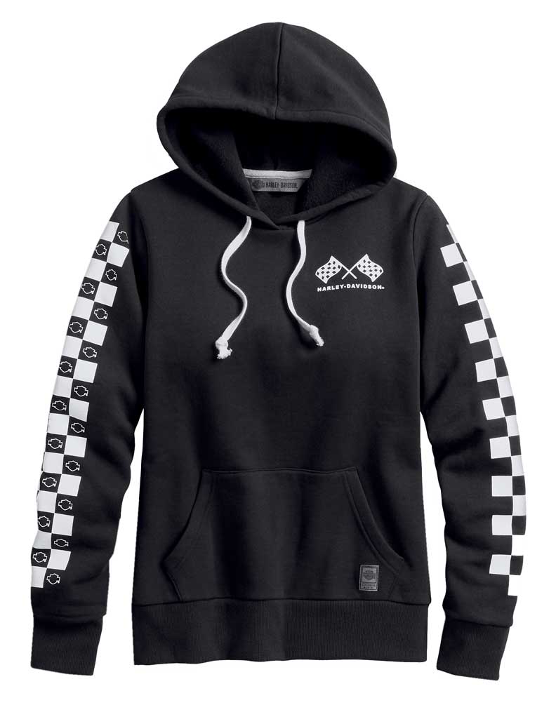 Harley-Davidson Women's Checkered Pullover Fleece Hoodie - Black 99060-20VW - Wisconsin Harley-Davidson