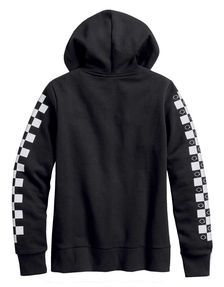 black hoodie with checkered sleeves