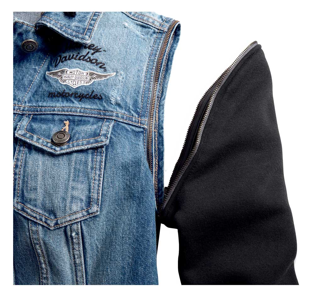 Harley-Davidson® Women's Zip-Off Sleeve Denim Jacket - Indigo Wash