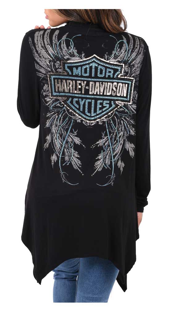 Harley-Davidson Women's Foliage Embellished Long Sleeve Drape Open Cardigan - No Hassle Returns at Wisconsin Harley