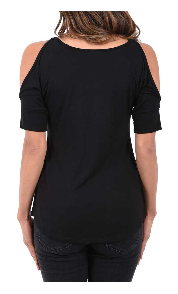 Harley-Davidson Women's Embellished B&S Cold Shoulder 3/4 Sleeve Top - Black - No Hassle Returns at Wisconsin Harley