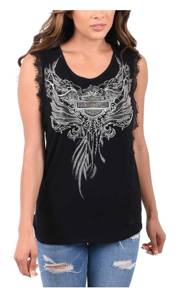 Harley-Davidson Women's Silver Emblem Embellished Sleeveless Tank Top - Black - Wisconsin Harley-Davidson