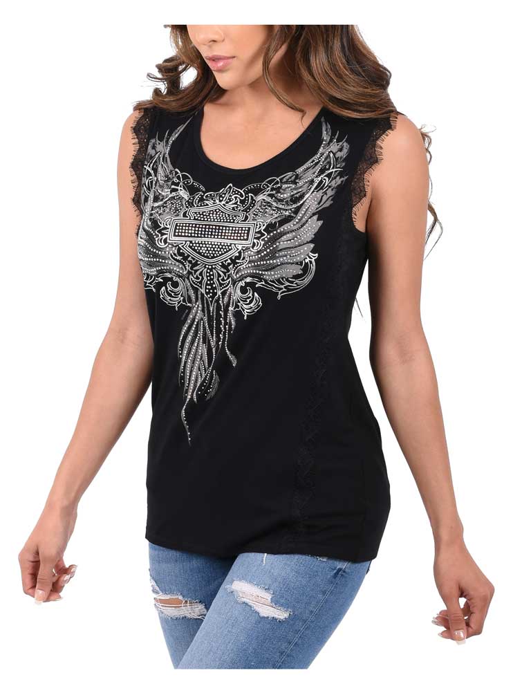 Harley-Davidson Free Shipping - Harley-Davidson Women's Silver Emblem Embellished Sleeveless Tank Top - Black - Free Shipping on many products plus Orders Over $99