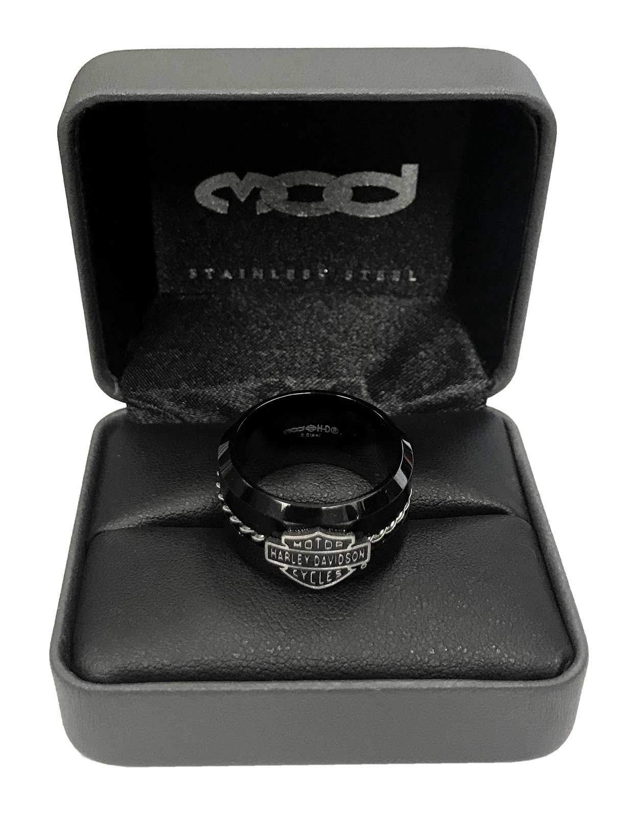Harley-Davidson Men's Silver Wire B&S Band Ring, Black Stainless Steel HSR0070 - No Hassle Returns at Wisconsin Harley