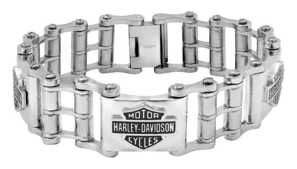 Harley-Davidson® Men\'s Bike Chain Bar & Shield Bracelet, Stainless Steel  HSB0207 - Wisconsin Harley-Davidson | Edelstahlarmbänder