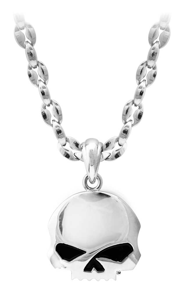 Harley-Davidson スカルネックレス シルバー925 Harley-Davidson® Men's Willie G Skull Necklace, Silver Stainless
