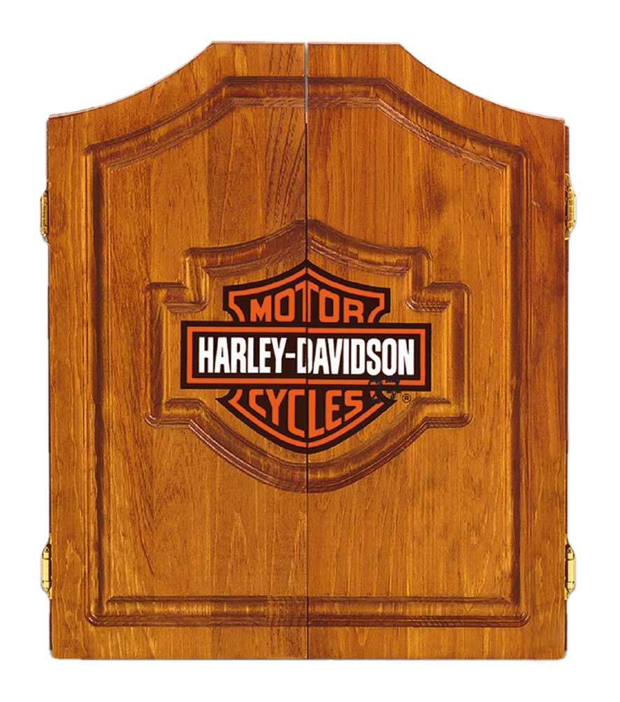 Harley-Davidson Bar & Shield Logo Dart Board Cabinet - Pine Wooden Cabinet 61905 - Wisconsin Harley-Davidson