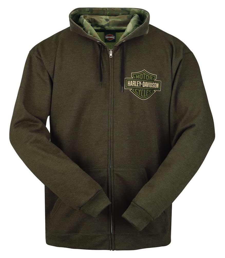 Harley-Davidson® Men's Camo Bar & Shield Zip-Up Fleece Hoodie
