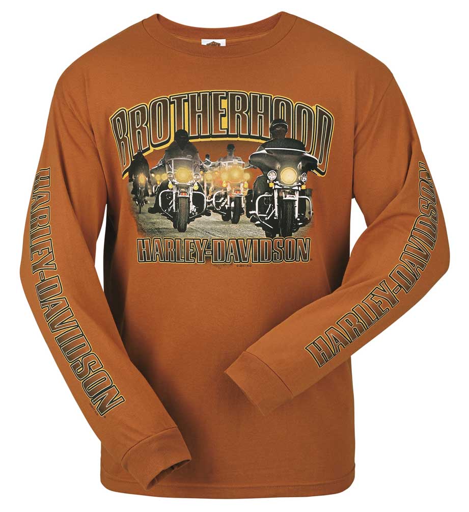Harley-Davidson Men's Brother Road Biker Crew-Neck Long Sleeve Shirt, Orange - Wisconsin Harley-Davidson