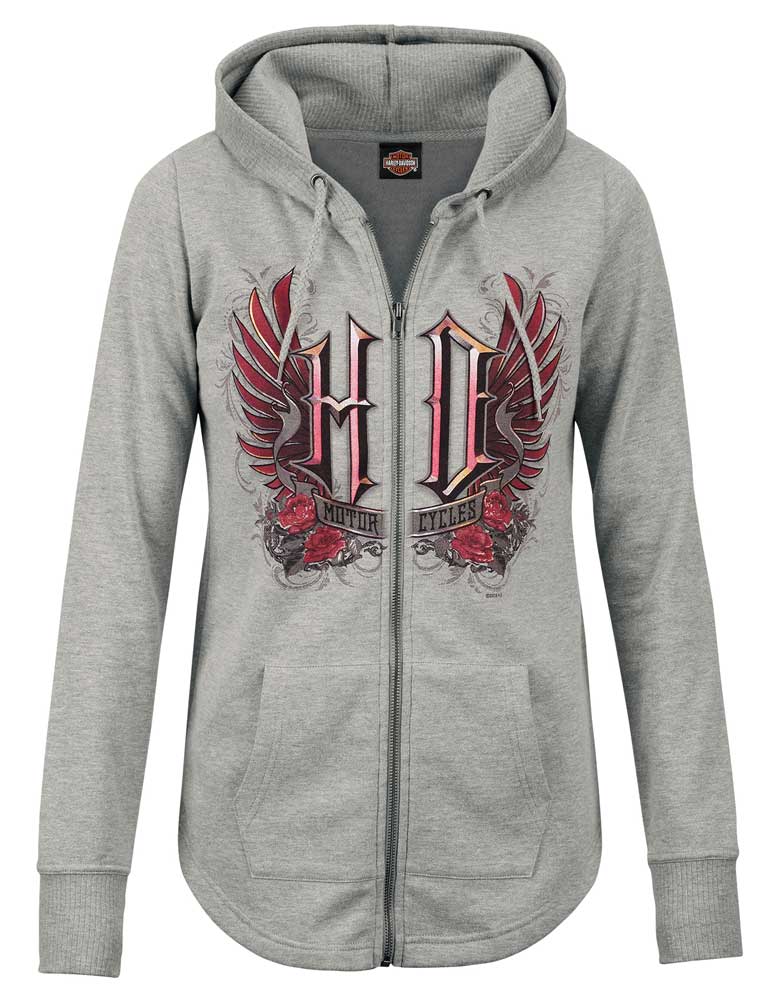 Harley-Davidson Women's Fissure H-D Foiled Print Zip-Up Hoodie - Heather Gray - Wisconsin Harley-Davidson