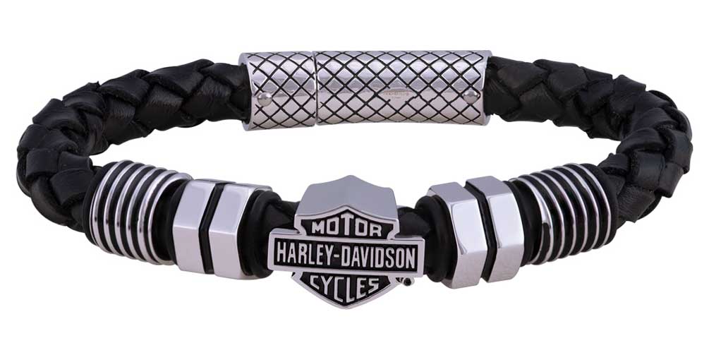 Harley-Davidson Men's Nut & Bolt Round B&S Braided Leather Bracelet HSB0220 - Wisconsin Harley-Davidson