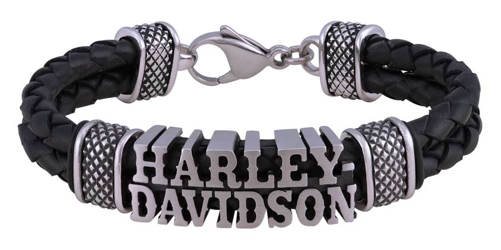 Harley-Davidson Men's Western H-D Double Leather Braided Bracelet, Black HSB0221 - Wisconsin Harley-Davidson