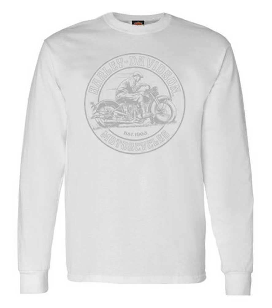 Harley-Davidson Men's Vintage Rider Tonal Long Sleeve Crew-Neck Shirt, White - Wisconsin Harley-Davidson