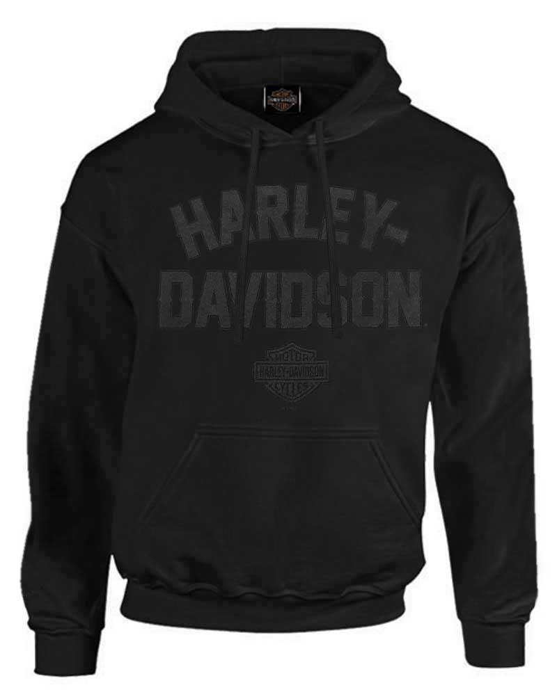 Harley-Davidson Men's Custom Tonal H-D Fleece Pullover Hoodie - Solid Black - Wisconsin Harley-Davidson