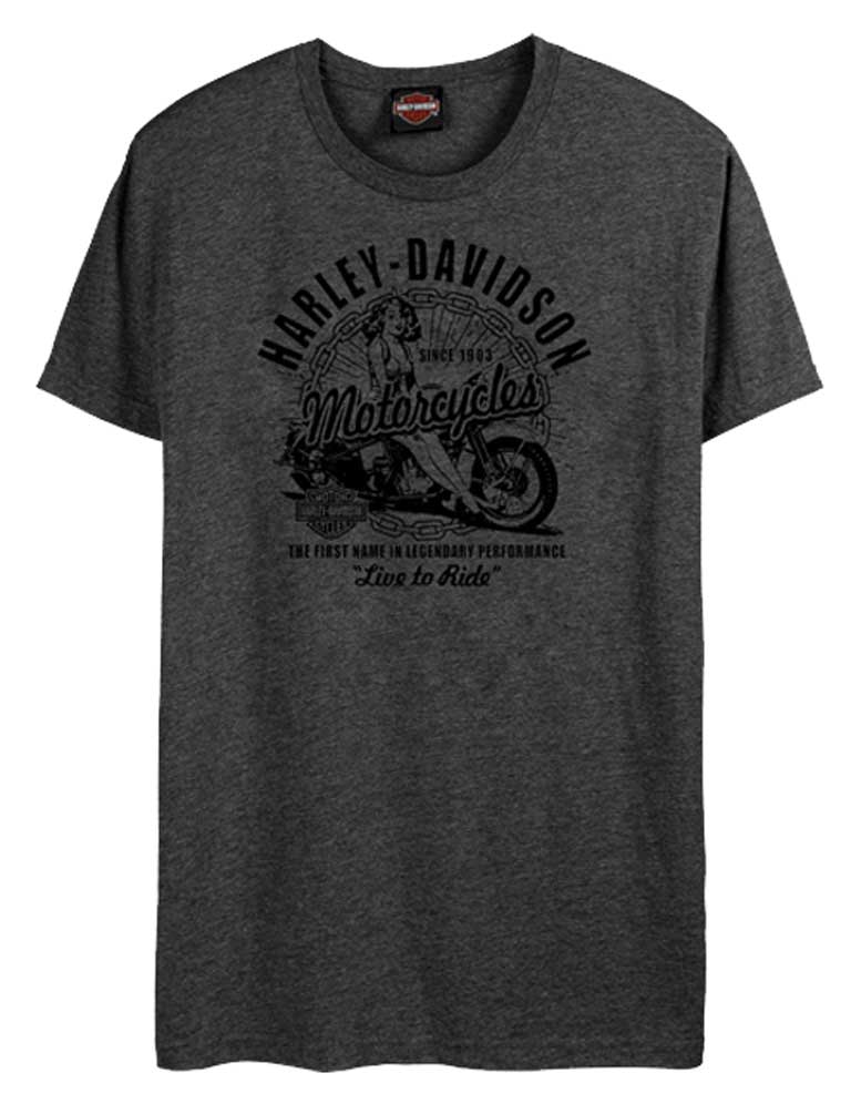 Harley-Davidson Men's Vintage Pinup Short Sleeve Crew-Neck T-Shirt, Washed Black - Wisconsin Harley-Davidson