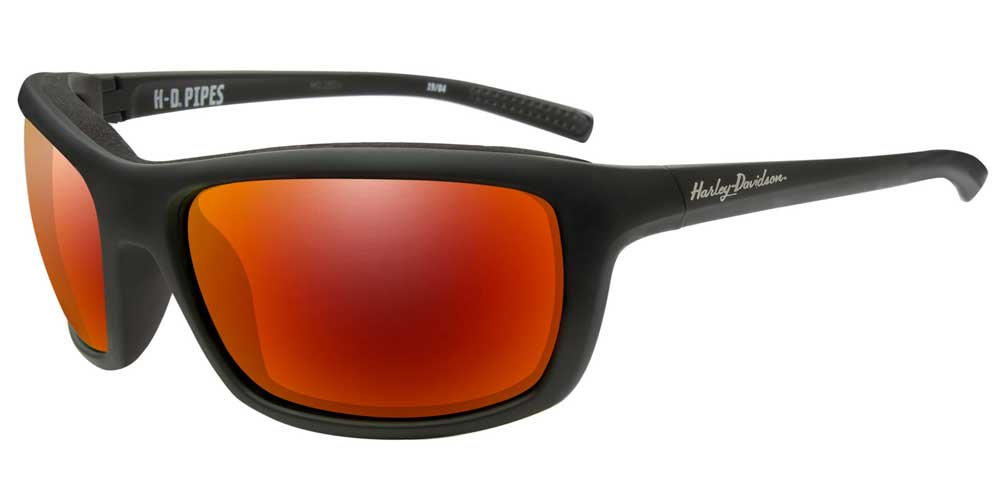 Harley-Davidson Men's Pipes Sunglasses, Red Mirror Lenses/Black Frames HAPIP13 - Wisconsin Harley-Davidson