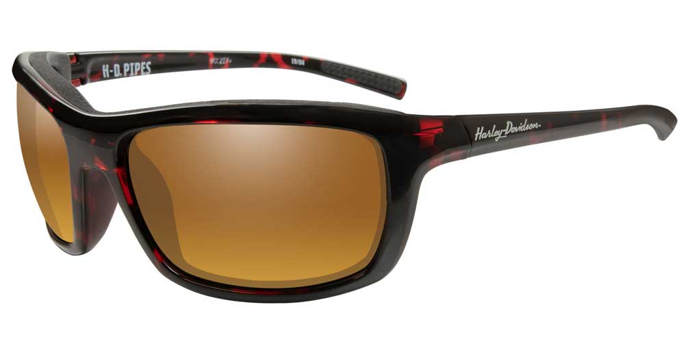 Harley-Davidson Men's Pipes Sunglasses, Gold Lenses/Red Tortoise Frames HAPIP15 - Wisconsin Harley-Davidson