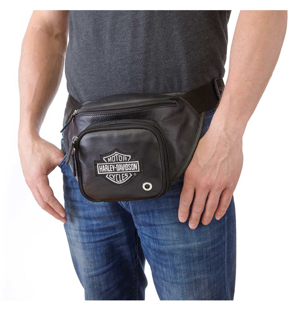 Harley-Davidson Genuine Grain Leather Bar & Shield Logo Belt Bag - Black 99506 - No Hassle Returns at Wisconsin Harley