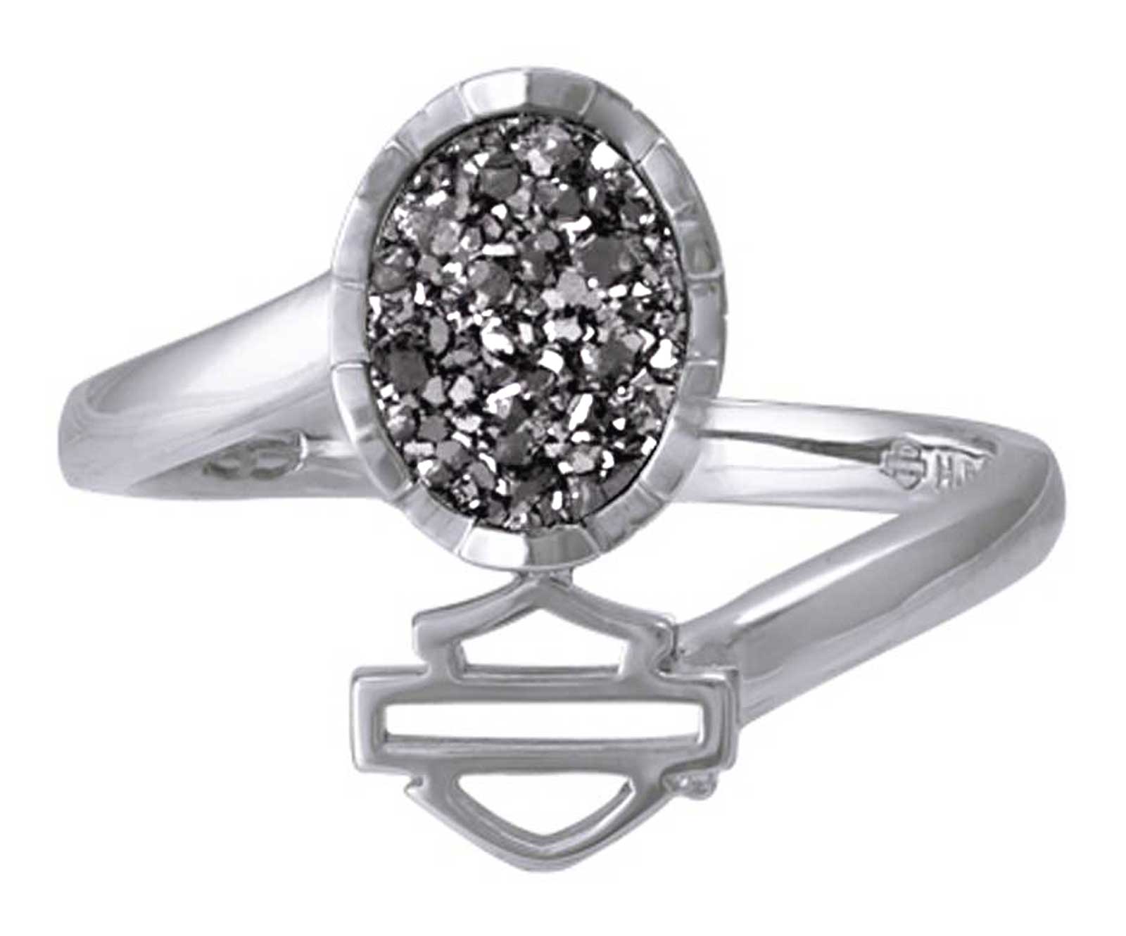 Harley-Davidson Women's Oval Granite Drusy w/ B&S Logo Ring - Silver HDR0523 - Wisconsin Harley-Davidson