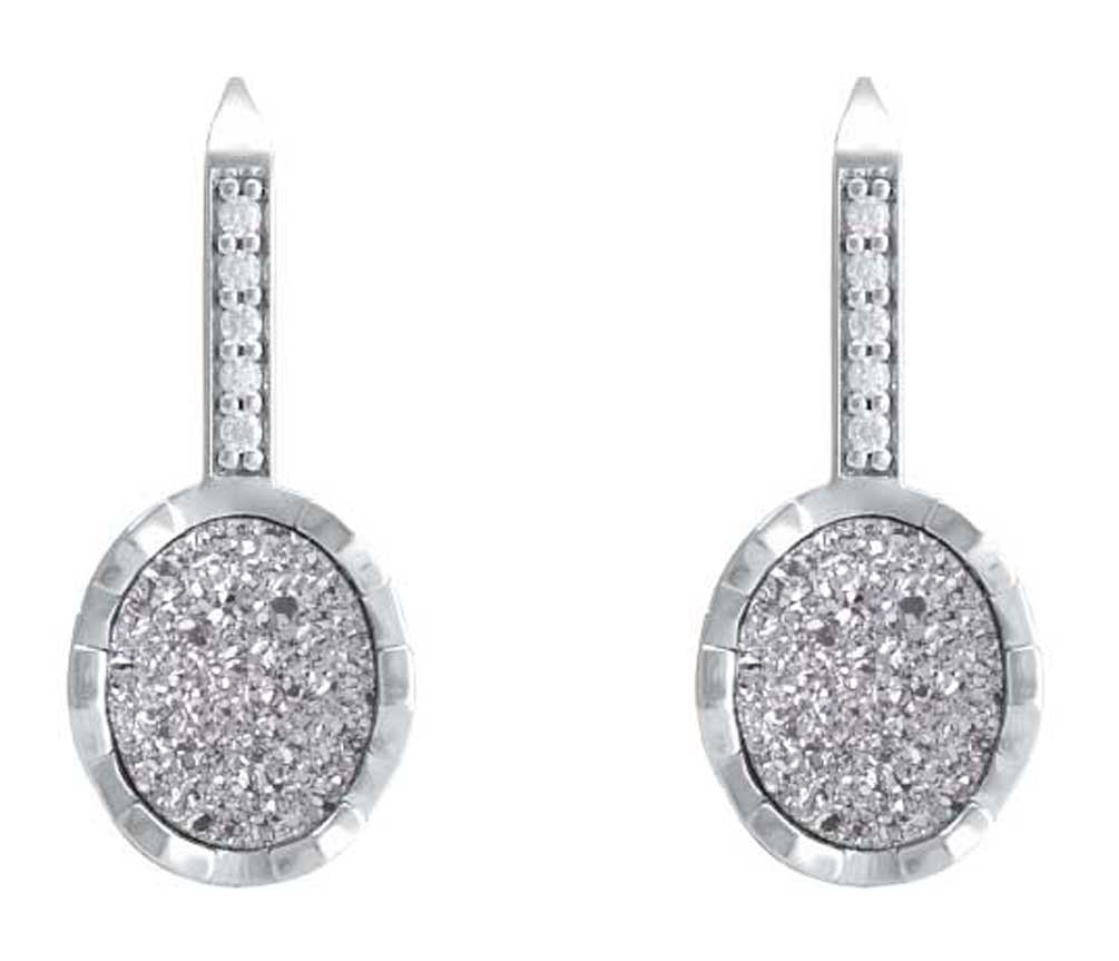 Harley-Davidson Women's Oval Drusy Bling Drop Earrings - Silver Center HDE0522 - Wisconsin Harley-Davidson