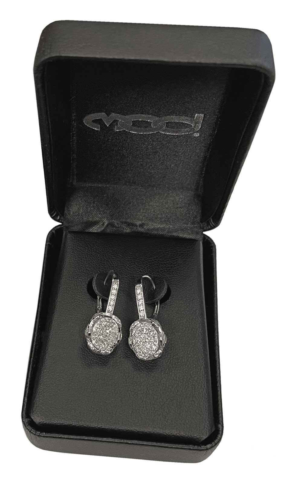 Harley-Davidson Women's Oval Drusy Bling Drop Earrings - Silver Center HDE0522 - No Hassle Returns at Wisconsin Harley