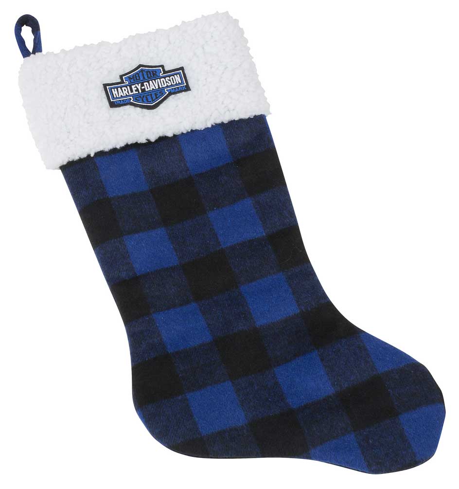 Harley-Davidson Winter Holiday Stocking - Blue Plaid w/ Satin Lining HDX-99150 - Wisconsin Harley-Davidson