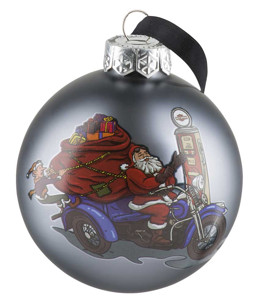 Harley-Davidson Winter 2019 Biker Santa Ball Glass Ornament, Gray HDX-99156 - Wisconsin Harley-Davidson