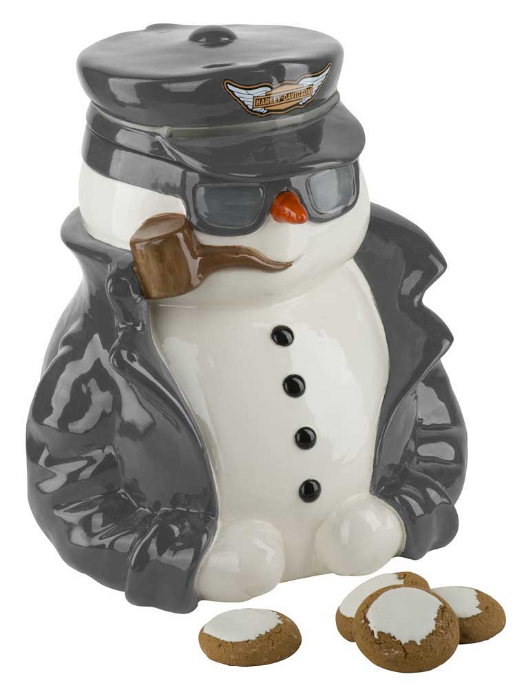 Harley-Davidson Custom Sculpted Biker Snowman Cookie Jar, Gray/White HDX-99144 - Wisconsin Harley-Davidson