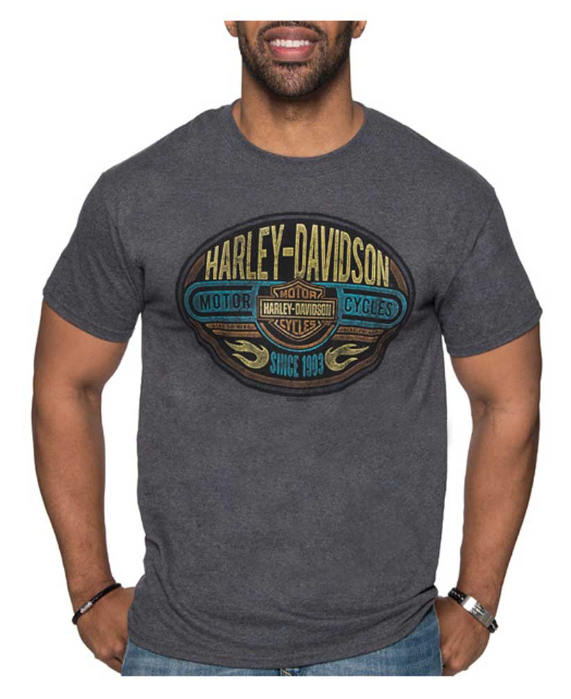 Harley-Davidson Men's Metal Plaque Poly-Blend Short Sleeve Crew T-Shirt, Gray - Wisconsin Harley-Davidson