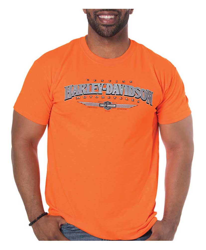 Harley-Davidson Men's Authentic Moto Ride Short Sleeve T-Shirt, Safety Orange - Wisconsin Harley-Davidson