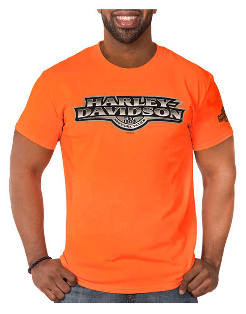 Harley-Davidson Men's Agile H-D Short Sleeve Crew Neck T-Shirt, Safety Orange - Wisconsin Harley-Davidson