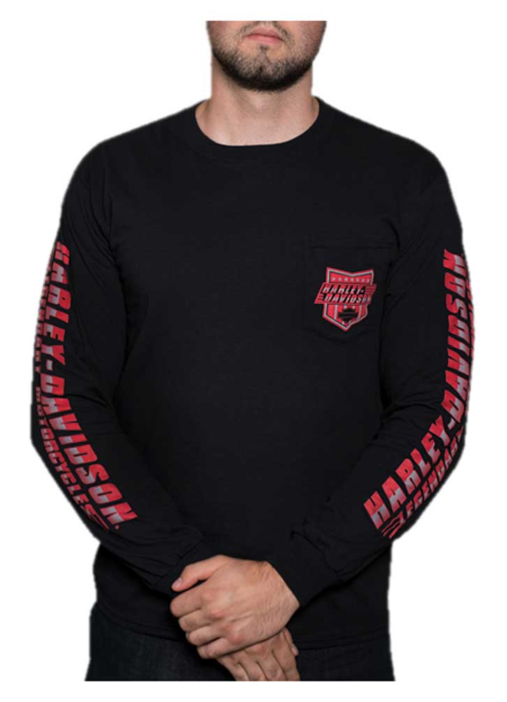 Harley-Davidson Men's Shield Rush Long Sleeve Chest Pocket Shirt - Black - Wisconsin Harley-Davidson