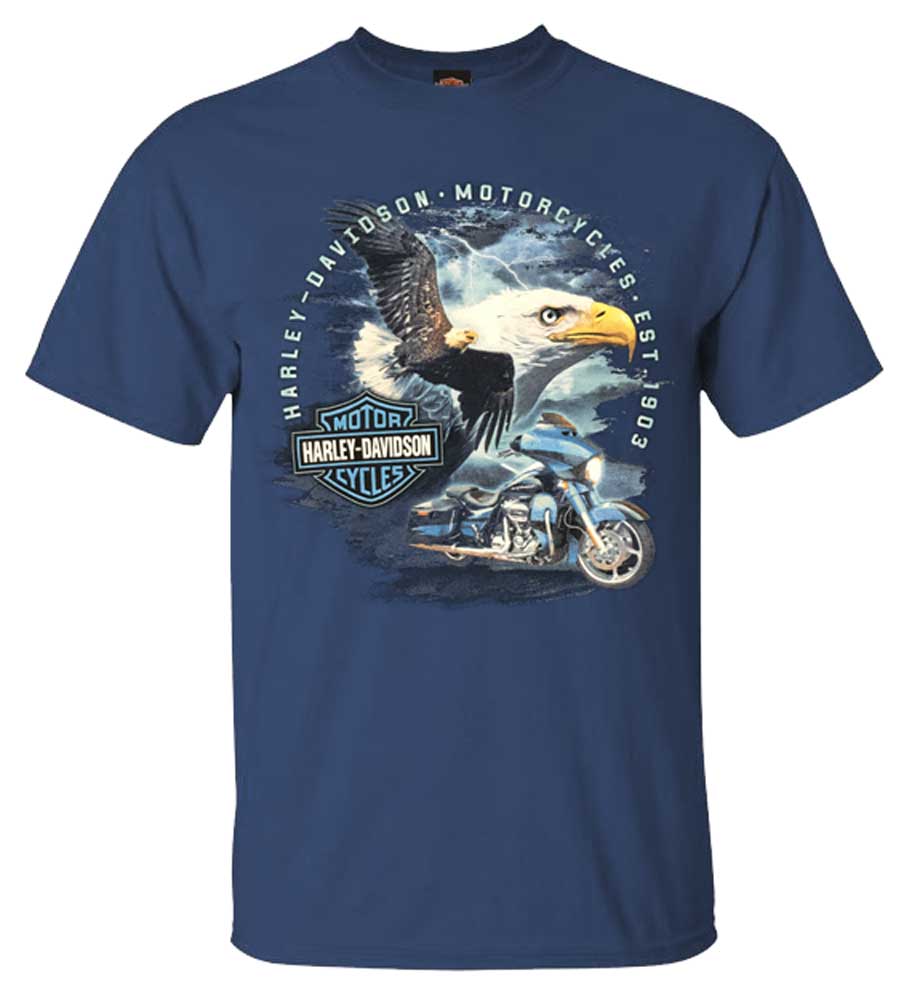 Harley-Davidson Men's Gliding Eagle Short Sleeve Crew-Neck T-Shirt, Harbor Blue - Wisconsin Harley-Davidson