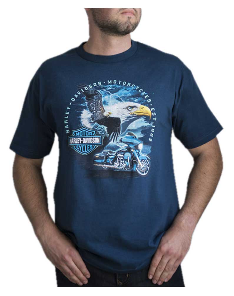 Harley-Davidson Men's Gliding Eagle Short Sleeve Crew-Neck T-Shirt, Harbor Blue - No Hassle Returns at Wisconsin Harley