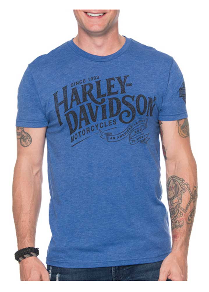 Harley-Davidson Men's Legend Has It Tri-Blend Short Sleeve Shirt, Vintage Royal - Wisconsin Harley-Davidson