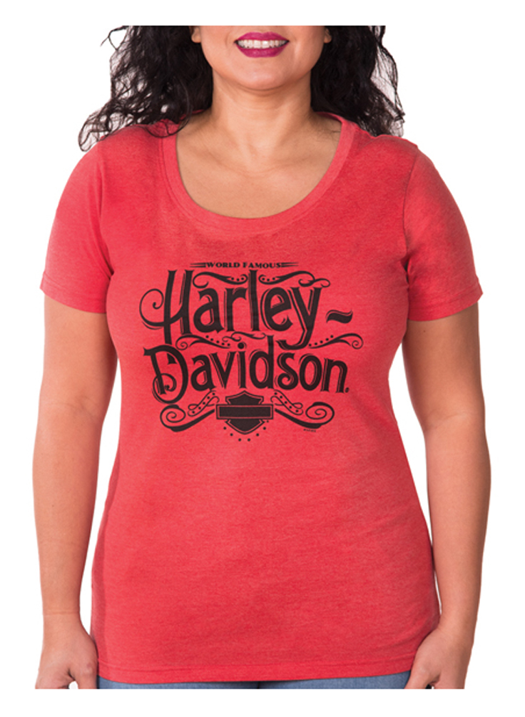 Harley-Davidson Women's Miss Flowy H-D Crew-Neck Short Sleeve T-Shirt - Red - Wisconsin Harley-Davidson