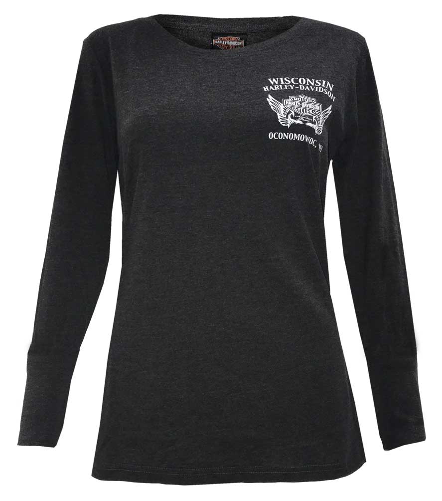 Harley-Davidson Women's Step Back Long Sleeve T-Shirt w/ Thumbholes, Black - Wisconsin Harley-Davidson