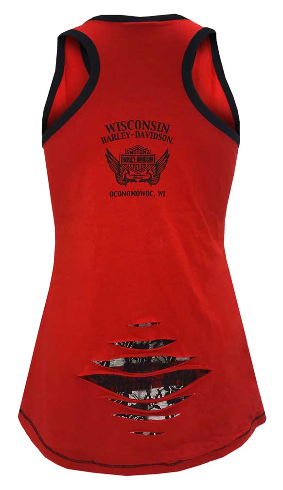 Harley-Davidson Free Shipping - Harley-Davidson Women's Shred Raceback Tank Top w/ Lace Back Cut-Outs - Red - Free Shipping on many products plus Orders Over $99