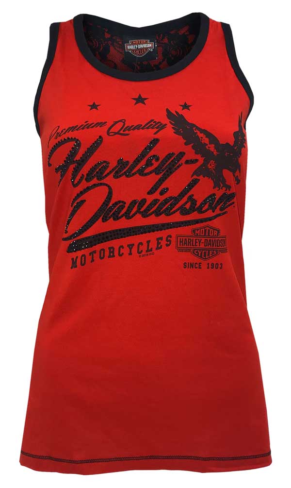 Harley-Davidson Women's Shred Raceback Tank Top w/ Lace Back Cut-Outs - Red - Wisconsin Harley-Davidson
