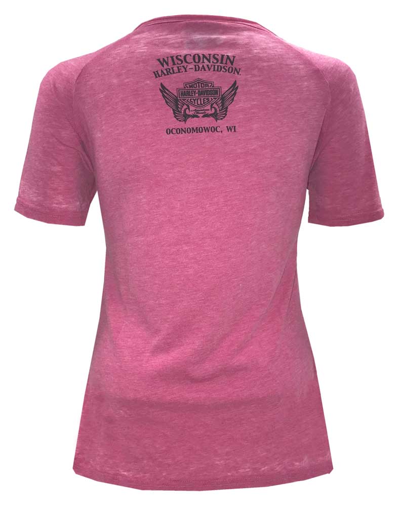 Harley-Davidson Free Shipping - Harley-Davidson Women's Crispy Embellished Notched V-Neck Burnout T-Shirt, Pink - Free Shipping on many products plus Orders Over $99