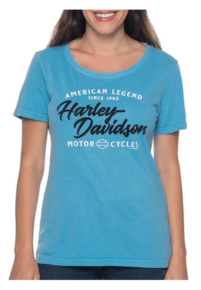 Harley-Davidson Women's Embellished Back Roads Short Sleeve Crew Neck Tee - Blue - Wisconsin Harley-Davidson