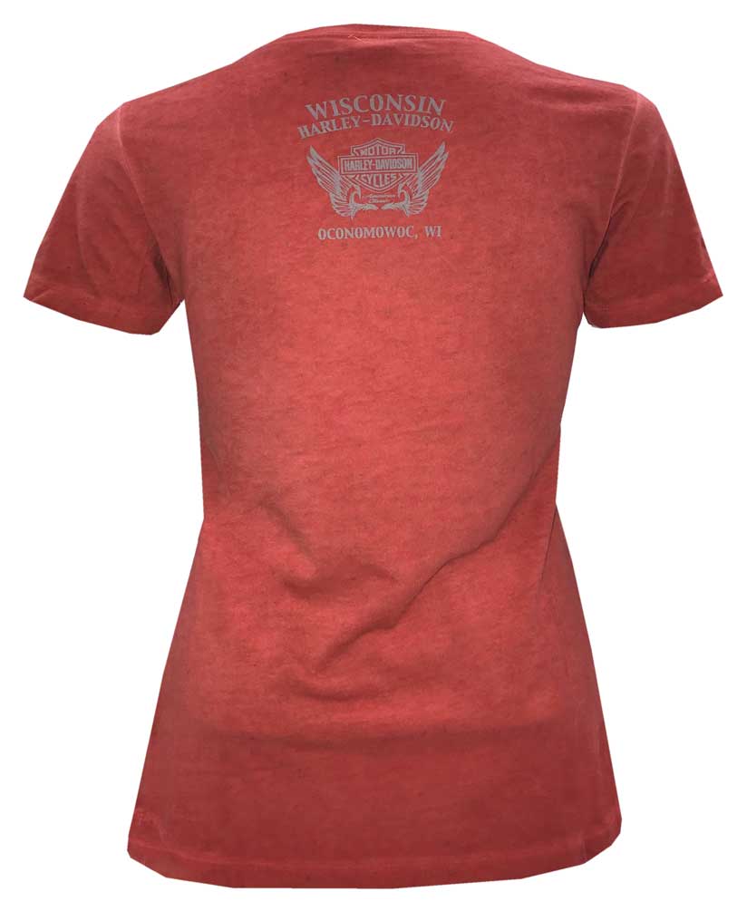 Harley-Davidson Free Shipping - Harley-Davidson Women's Blaze Trails Short Sleeve V-Neck T-Shirt, Red Washed - Free Shipping on many products plus Orders Over $99